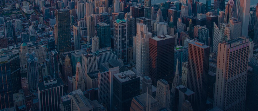 City skyline at dusk